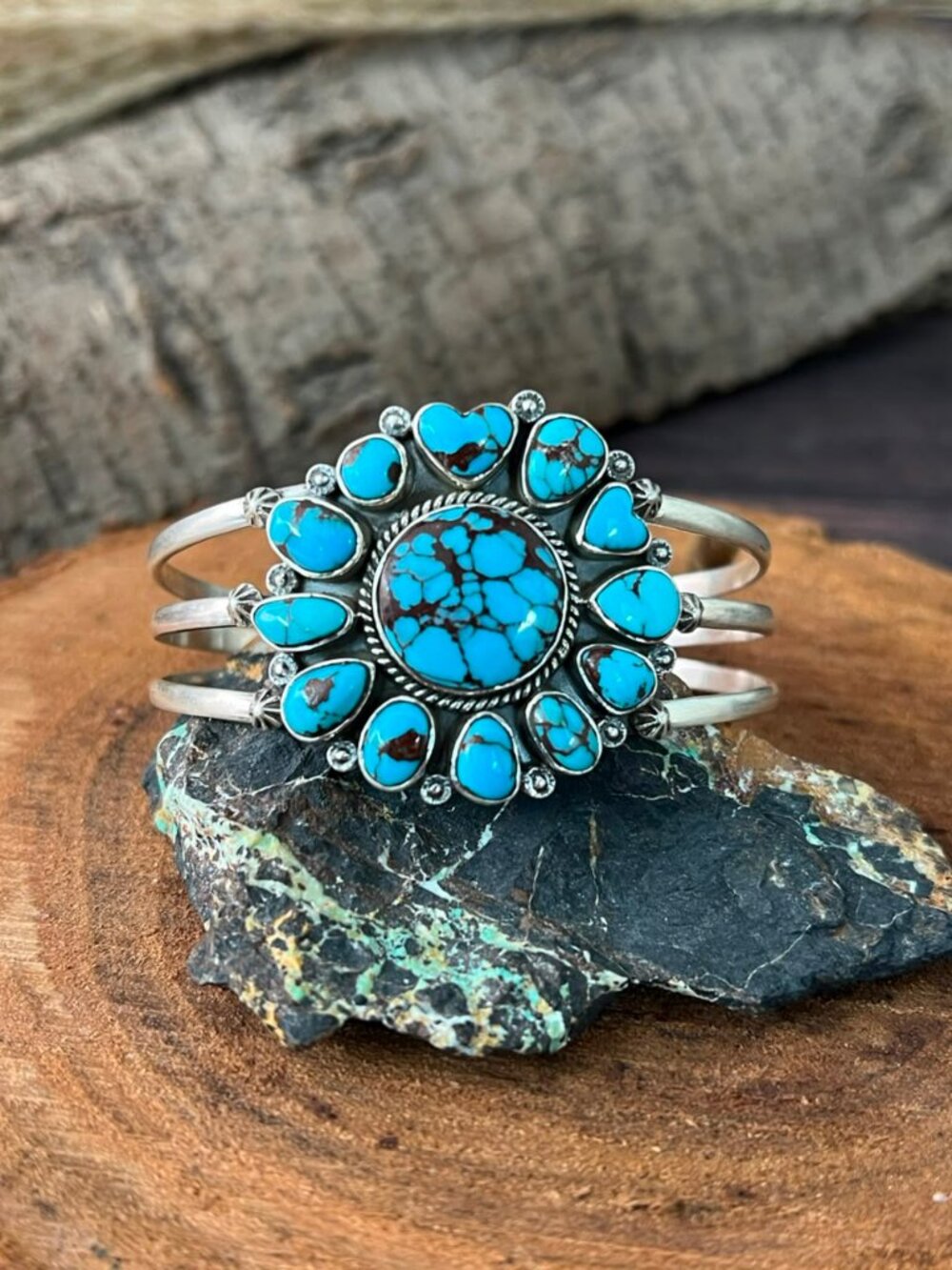 Handmade Sterling Silver Egyptian Turquoise Collection: Cuff Bracelet Signed Niz